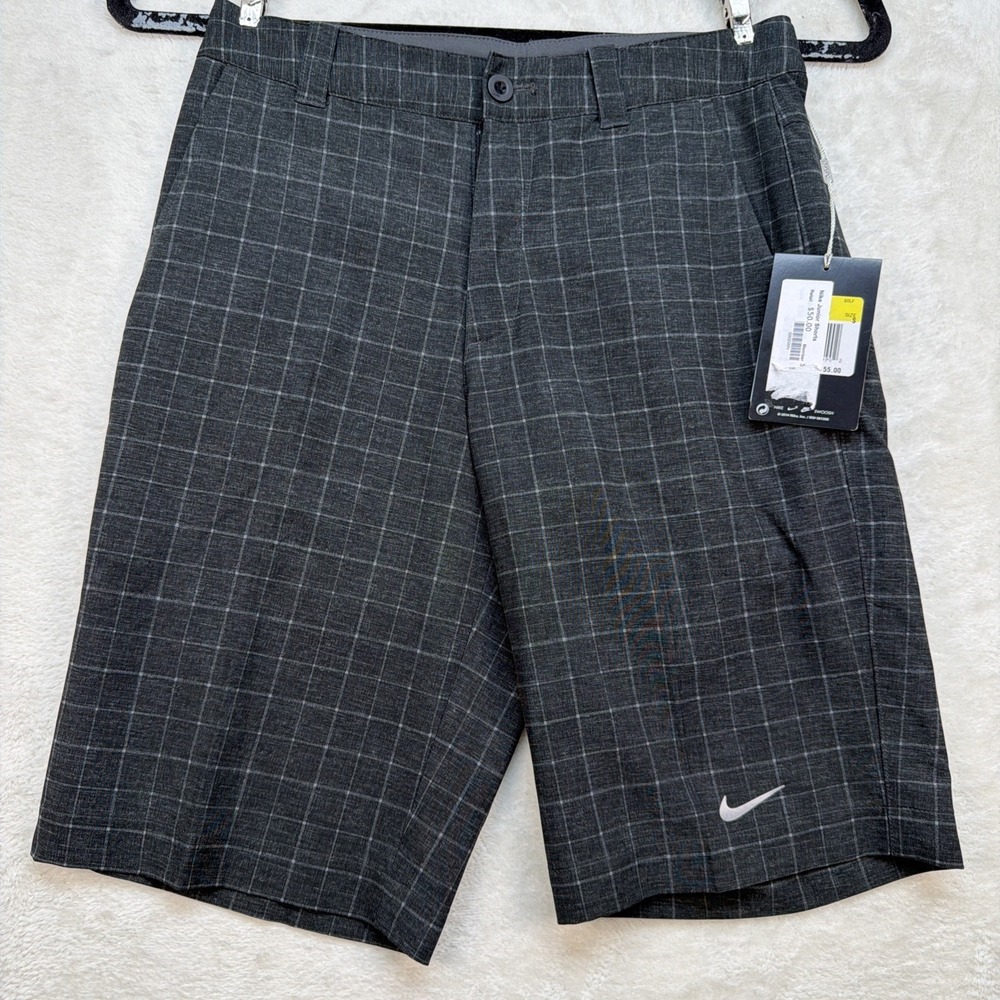 Nike‎ Golf Dri-FIT Plaid Golf Shorts Boys Small Gray Performance Stretch